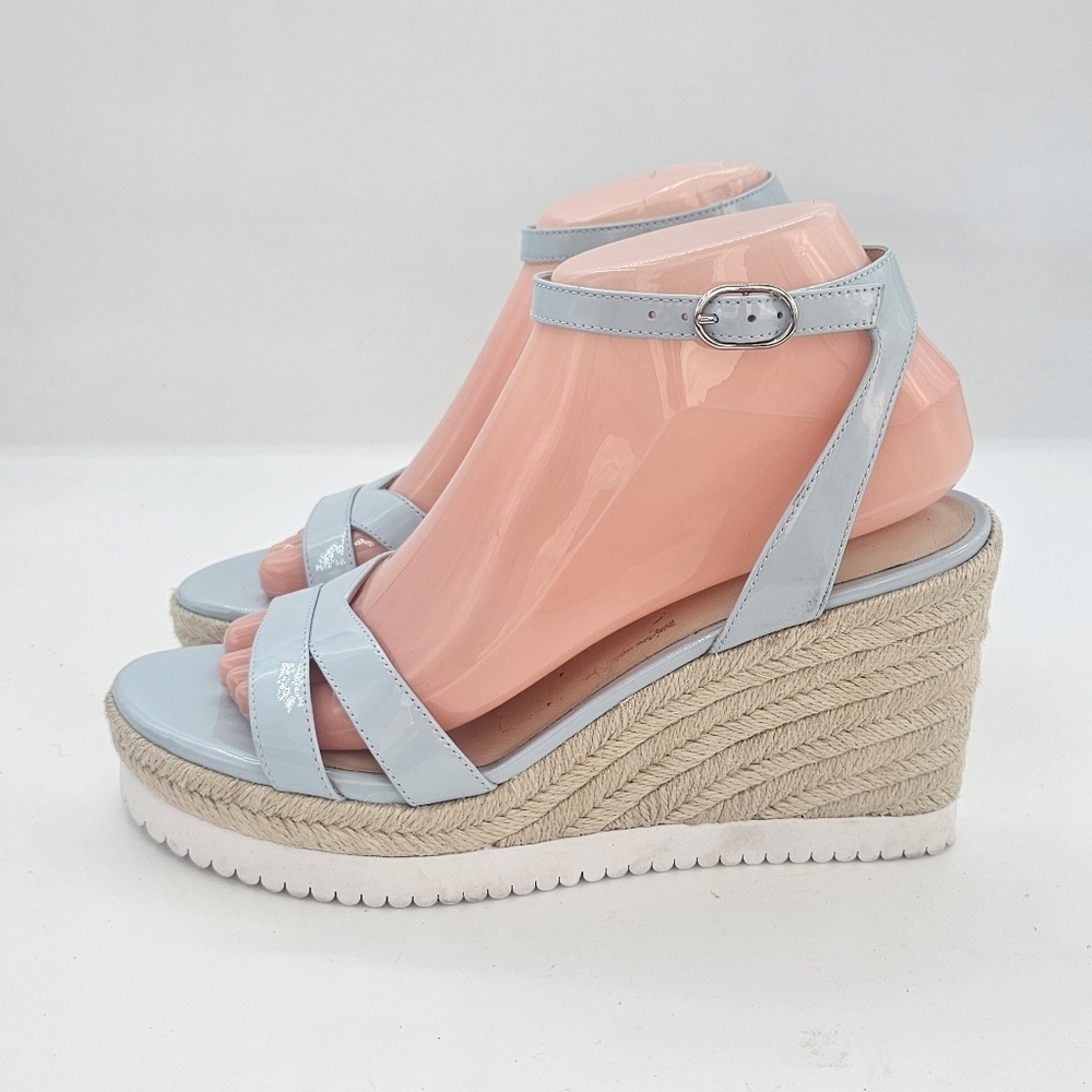 Stuart Weitzman Catlina Patent Leather Espadrille Wedge Sandals Baby Blue 7.5 - Picture 3 of 15